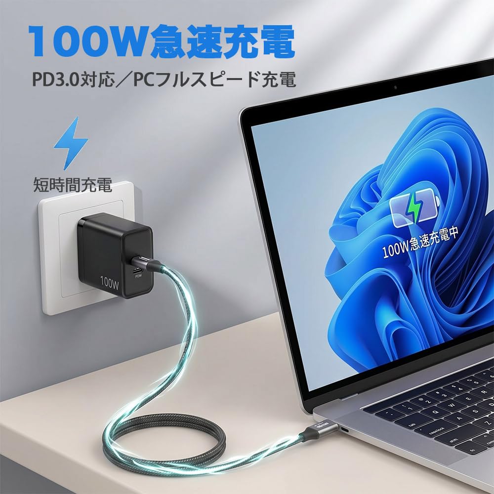 USB Extension Male to 100W PD Fast 10Gbps Data USB Durable Nylon Compatible with Type-C Cable, L-shaped, 0.5M, USB-C Female, Charging, Transfer, 3.2