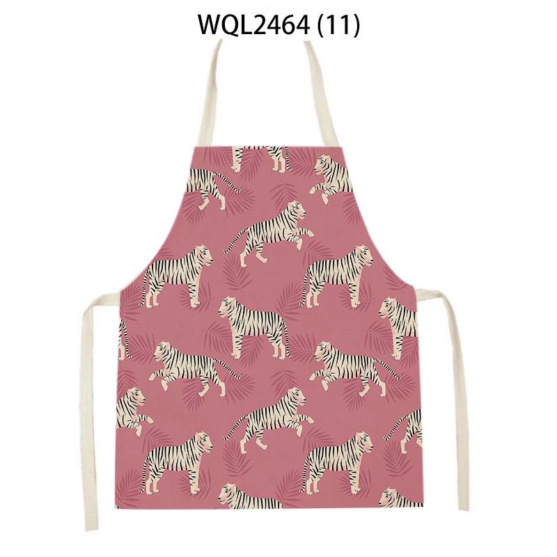 Tropical Plants Pattern Kitchen Aprons for Women Men Cooking Linen Sleeveless Animal Zebra Monkey Apron Baking Accessories Bibs