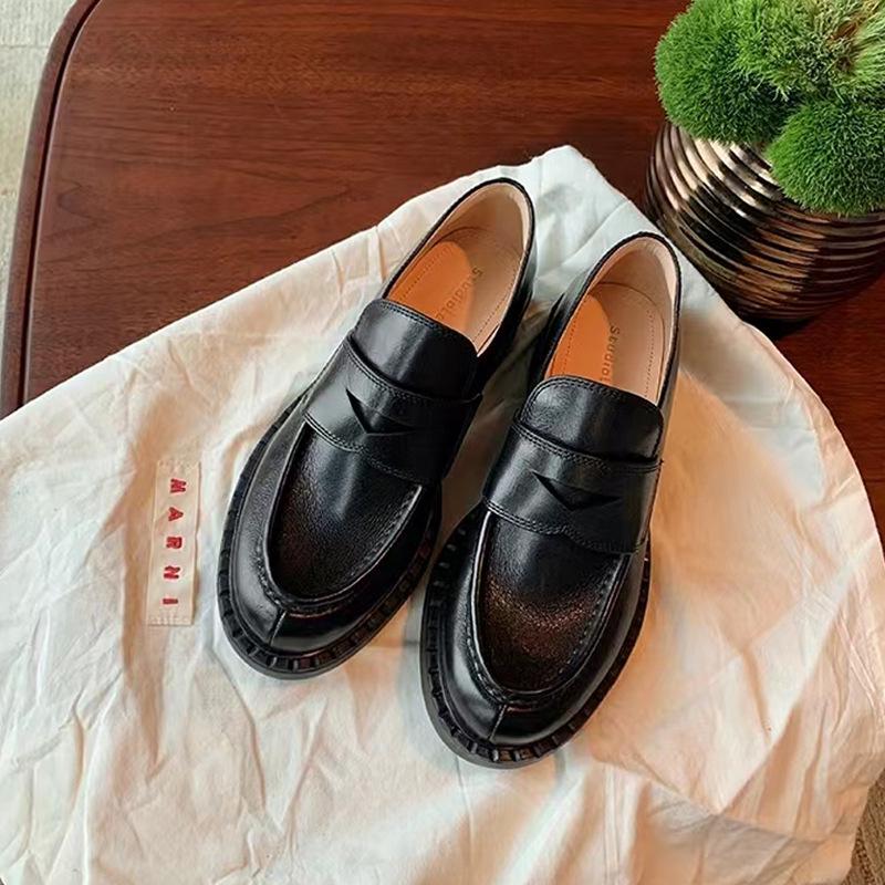 

Виноградная Мама Осенние Ретро Женские Лоферы из Мягкой Кожи с Круглым Носком и Массивным Каблуком 39