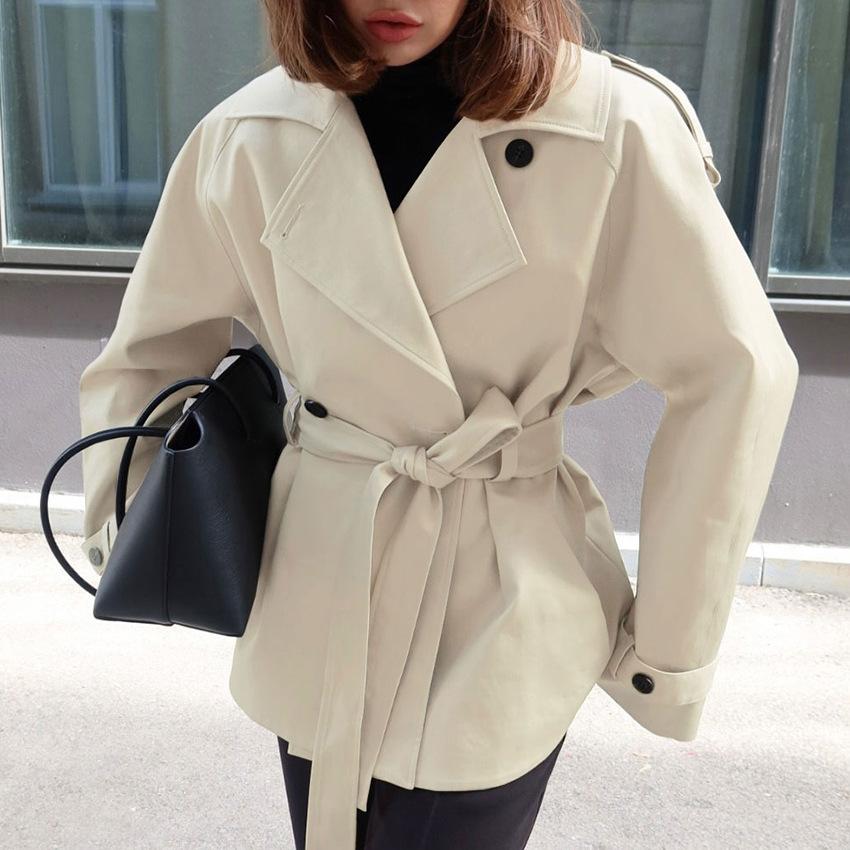 Autumn New Loose Lapel Waist Belt Trench Coat Women's Design Temperament Casual 2026 Cross-border Commuting