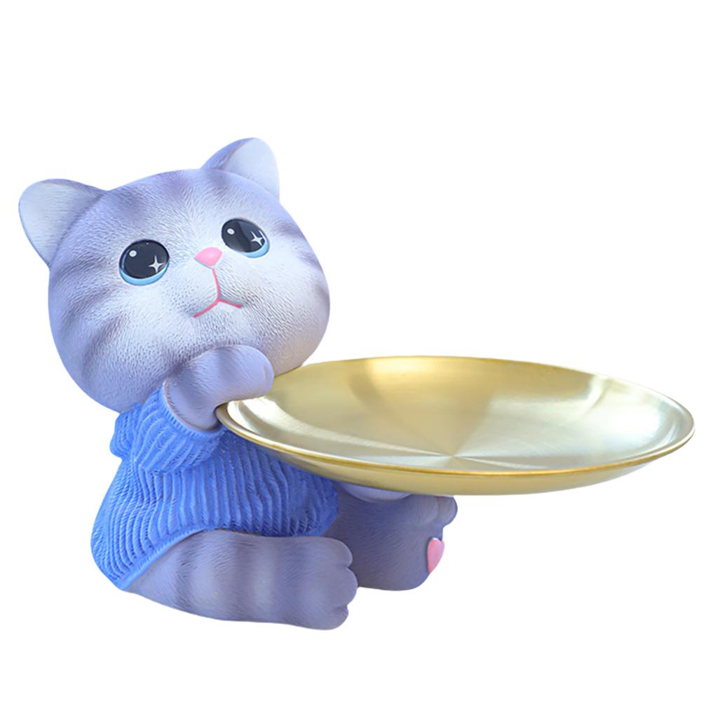 Entryway Key Storage Tray With Rabbit/Kitten Shape Resin And Iron Plate Key Holder For Desk Organization