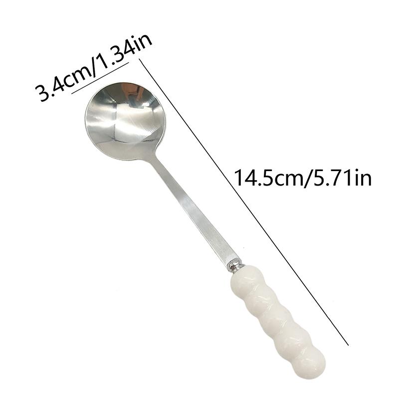 

Нержавеющая сталь круглая десертная ложка легкая роскошная перламутровая керамическая ручка ложка для размешивания кофе для бара кухонные гаджеты для ужина белый