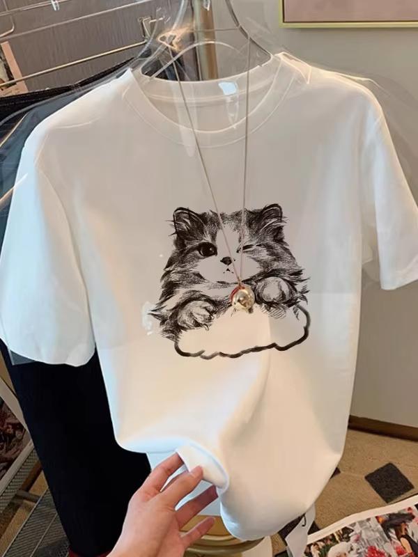 Summer White T Shirts New Trendy Women's Streetwear Unique Small Top Korean Loose Round Neck Casual Tops