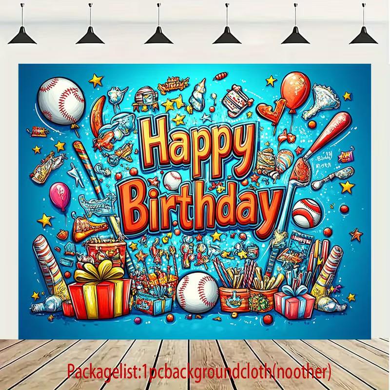 

2D Baseball Theme Happy Birthday Backdrop Boys Sports Party Photography Pr 47.2x31.5inch/120*80cm
