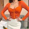 Sexy Spitzen-See-through-Mesh-Korsett-Top mit V-Ausschnitt & Fischgräten-Design für Damen