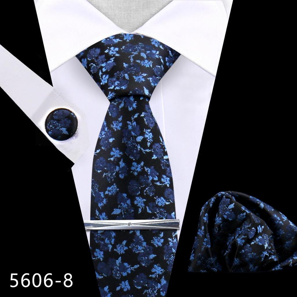 Men's Premium Polyester Tie, Pocket Square & Cufflink Set for Formal Events