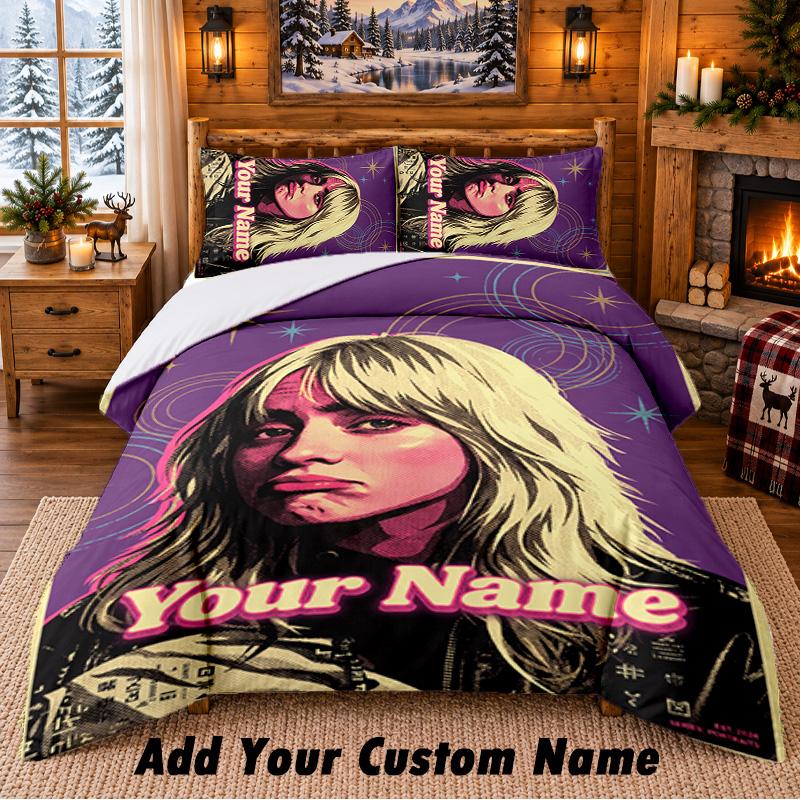 Billie Eilish Custom Name 3Pcs Bedding Set 1 Bed Sheet 2 Pillowcases Bedroom Home Decor