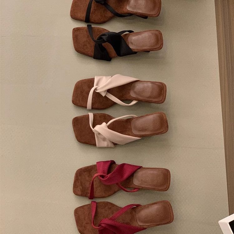 Wedge heel red French cool slippers fairy shoes wear 2025 new summer temperament with skirt sandals