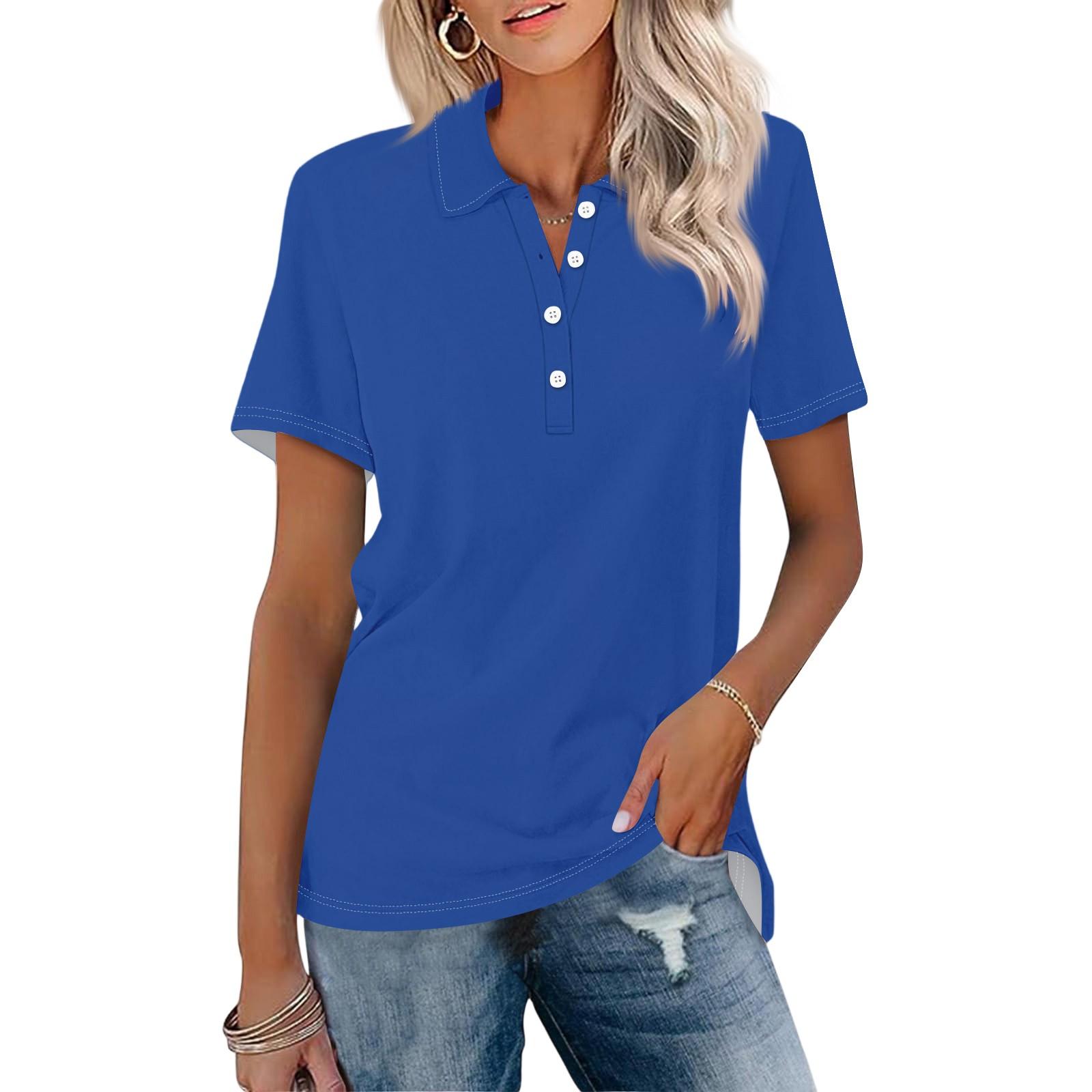 

Женская мода с коротким рукавом, однотонный топ с принтом на пуговицах S синий