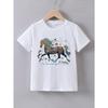 Europäische Größen Mädchen Sommer Kurzarm T-Shirt mit "Wildes Pferd rennt" Aufdruck - Hellgrün - Lässiger Stil - Normale Passform - Rundhals - Verspieltes Design