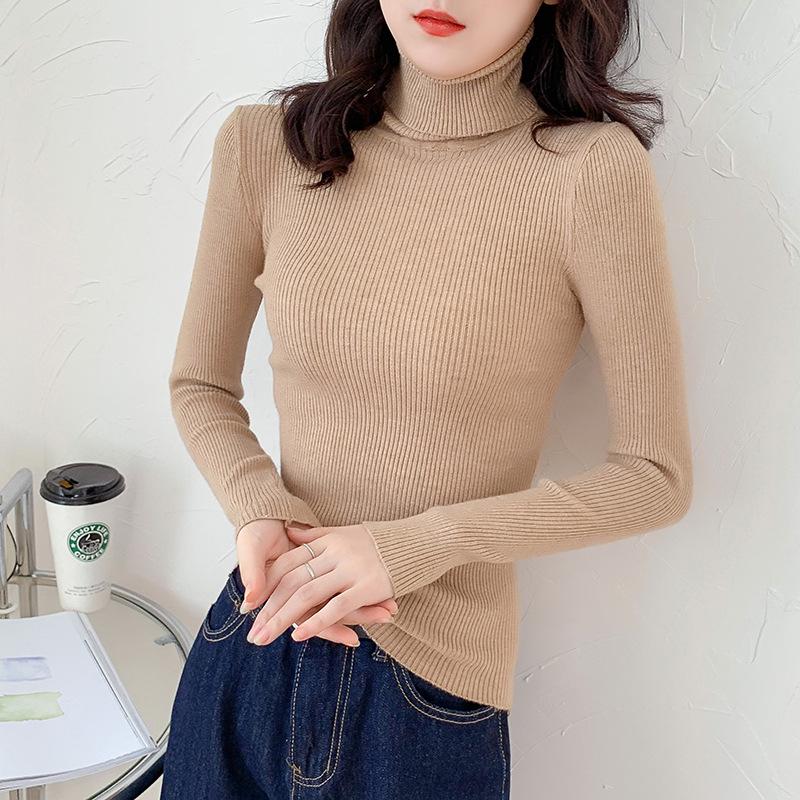 Damen Strickpullover mit verdicktem hohen Kragen - Slim Fit, vielseitig, koreanischer Stil, Herbst- und Wintermode.