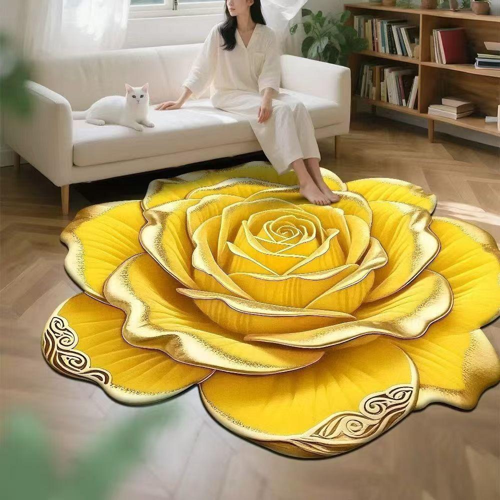 3D-Stereoskopie-Teppich mit Blumenmuster für das Wohnzimmer, Bodenmatte