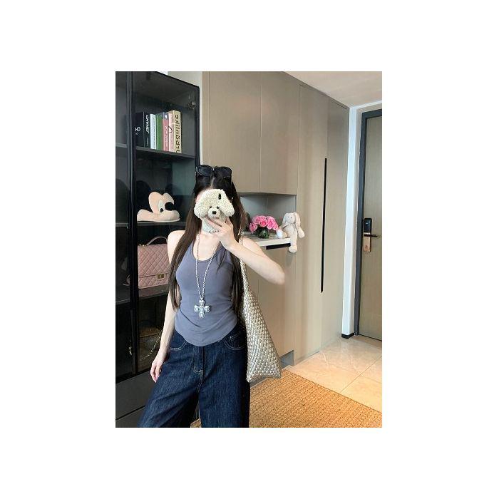 

Hot Girl Gray U-neck Backless Slimming Tank Top for Women – Summer Basic Inner & Outer Wear. Medium серый