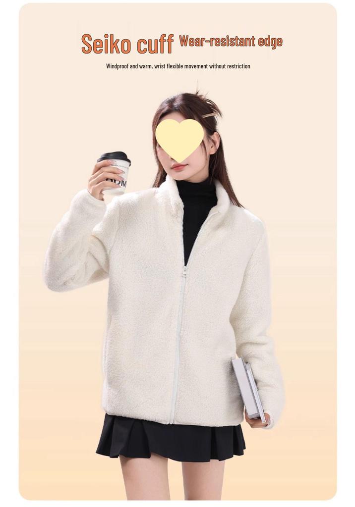 Women's Double-Sided Fleece Jacket - 2024 New Autumn/Winter Gray Stand-Up Collar Coat