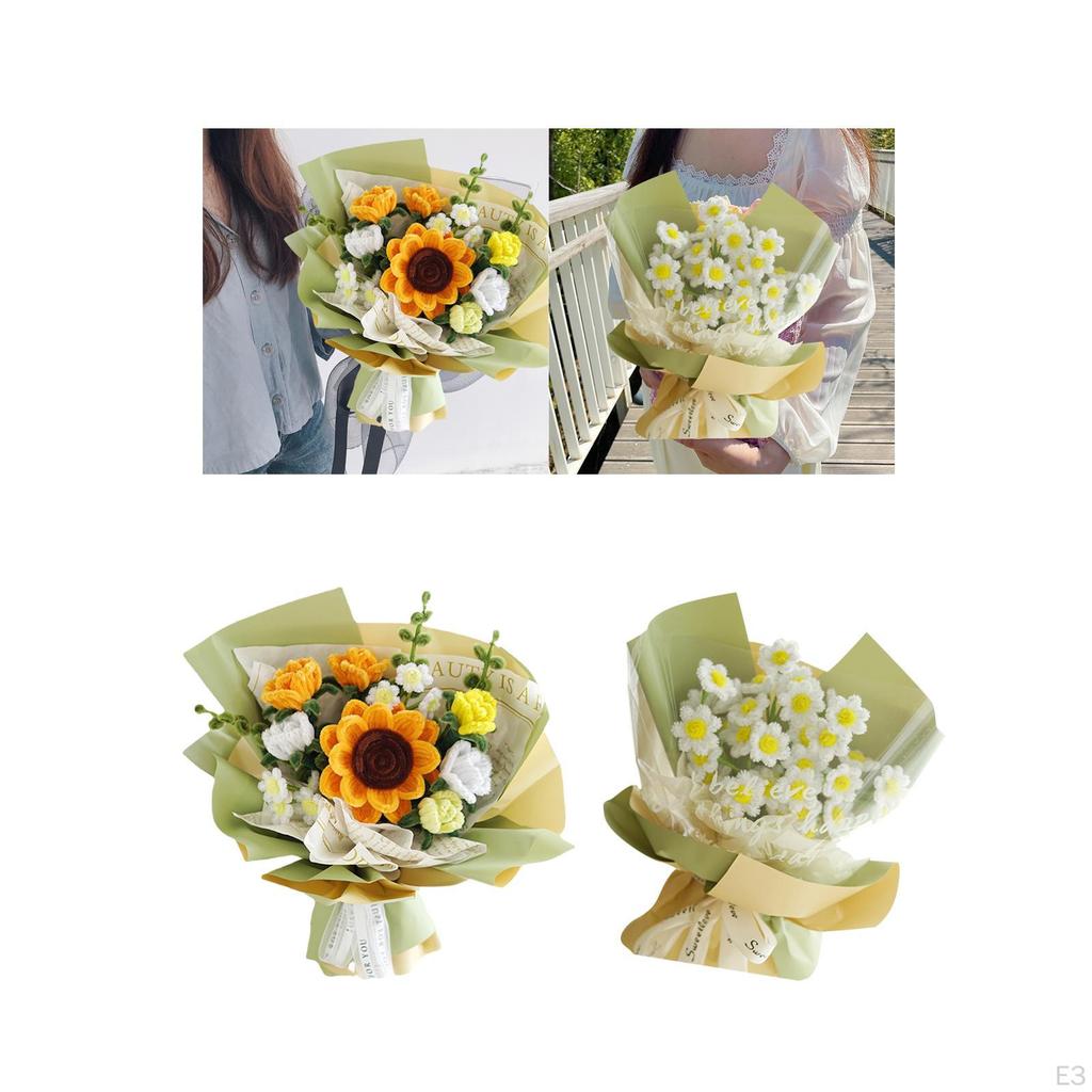 Crochet Flower Bouquet, DIY Simulation, Material Packaging Artificial Flowers,