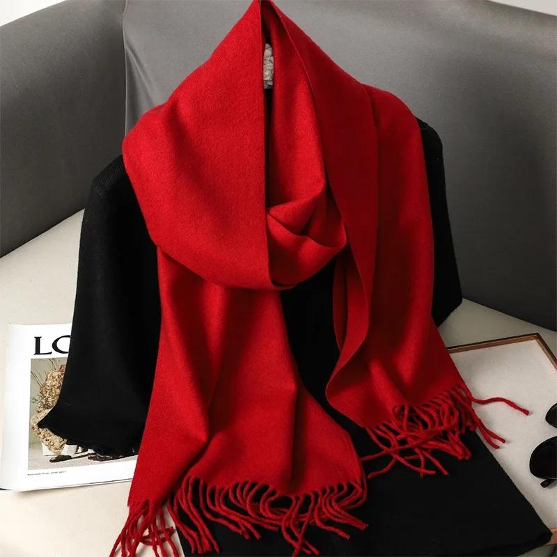 Solid Women Winter Scarf Warm Thicken Cashmere Shawl Outdoor Fashion Luxury Tassels Pashmina Lady Wrap Windproof Scarves