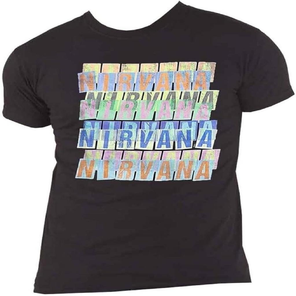 Nirvana T Shirt Band Logo Repeat Official Mens Black