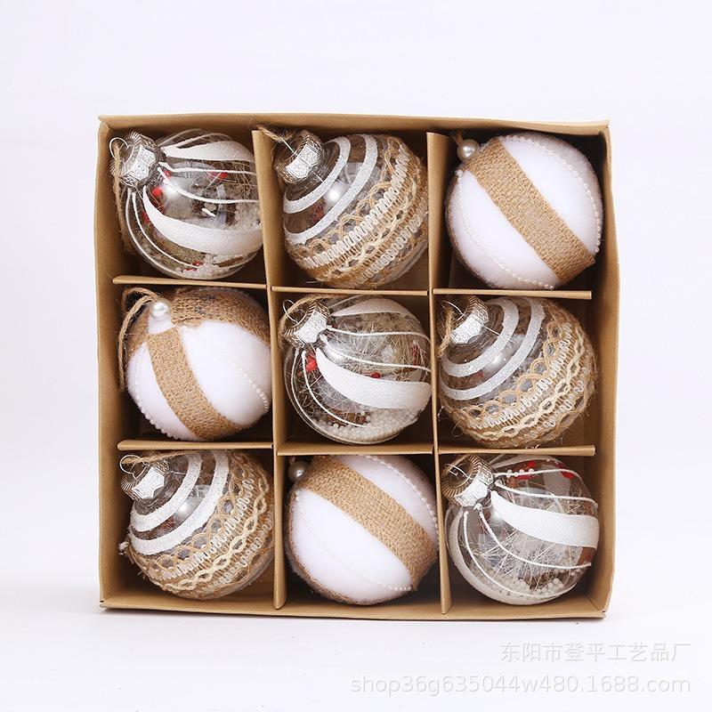 New Christmas 8CM Christmas Ball Handmade Hemp Rope Transparent Ball Christmas Tree Pendant Hang Ball Decoration Set