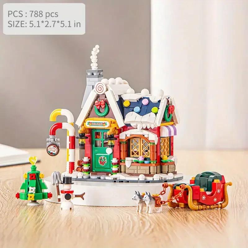 Forest House Building Blocks Snowman Cabin Toy Model Bricks Holiday Decoration Kids DIY Toys Unique Holiday Gift