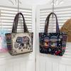 Cartoon Elephant Owl Canvas Handbag With Embroidery For Daily Casual Use