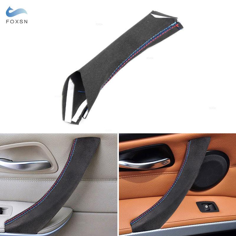 Copertura Maniglia Porta Interna Sinistra Auto Cucita a Mano Filo Rosso Blu Copertura Rivestimento in Pelle Scamosciata Per BMW Serie 3 E90 E91 325 330