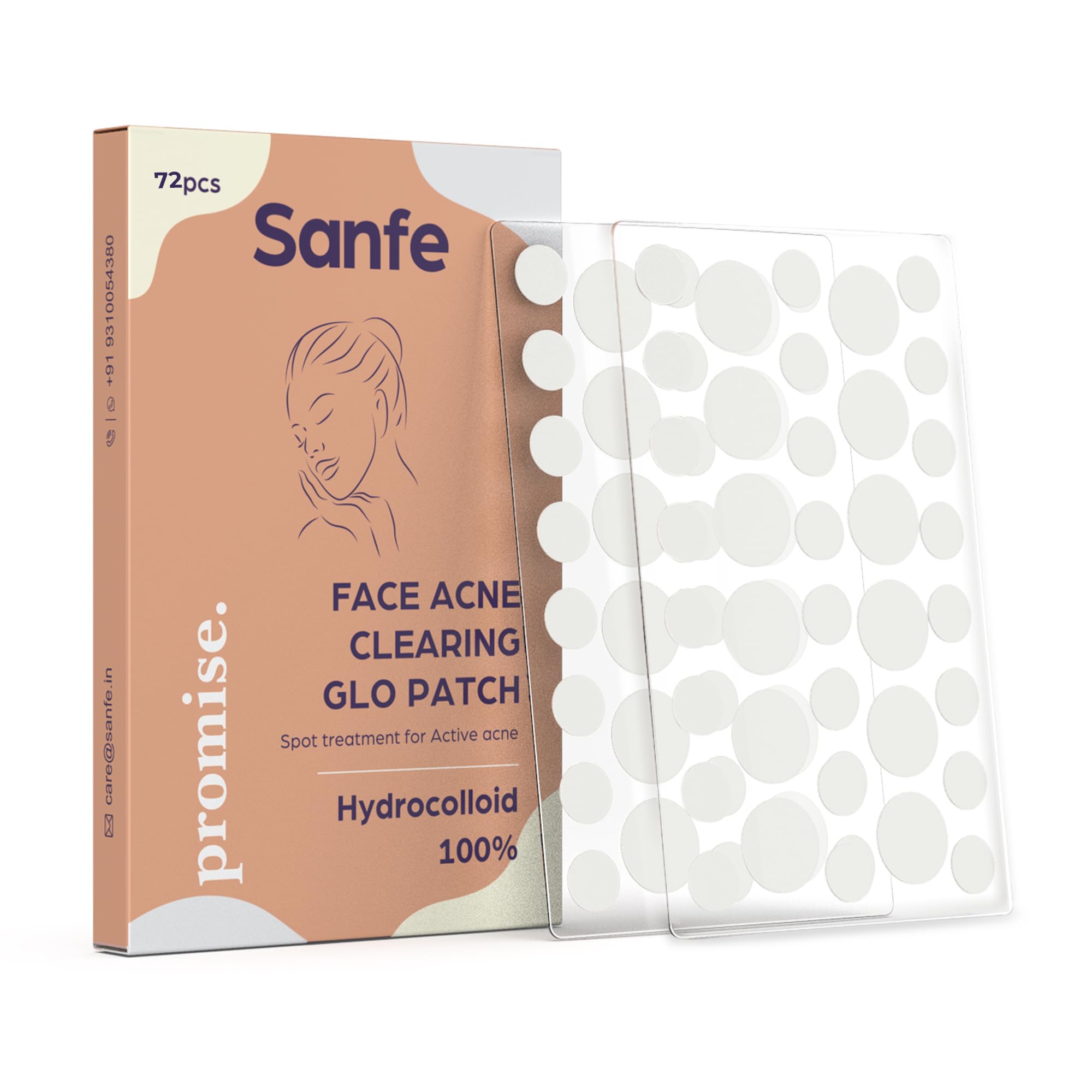 Sanfe Promise Face Acne Patch - Pack of 72 | Pimple Healing Patch | Absorbing Cover |Invisible, Blemish Spot, Hydrocolloid, Skin Treatment