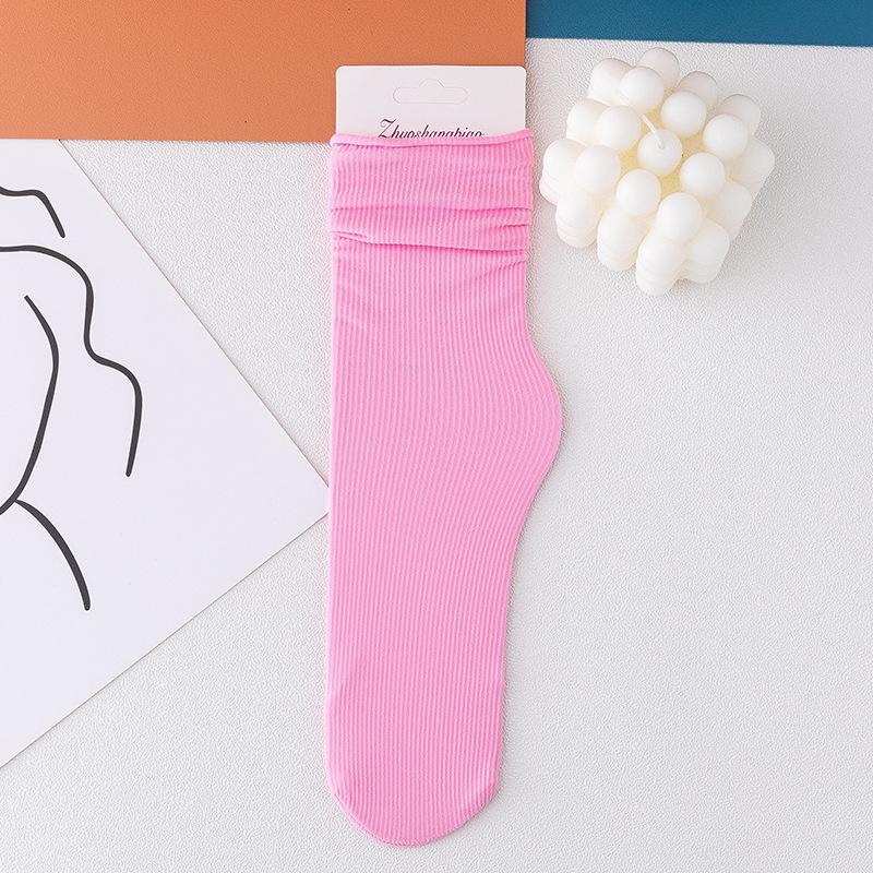Women Girls Spring Summer Thin Loose Tube Socks Solid Color Black White Red Purple Green Yellow Velvet Breathable Long Socks