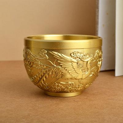 Pure Brass Phoenix Cylinder Ornament Traditional Brass Feng Shui Bowl  Dining Table