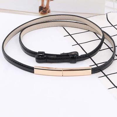 Adjustable Patent Leather Belt Solid Color Durable Thin Buckle Belt Clothes Accessories Versatile Women Waistband Girls