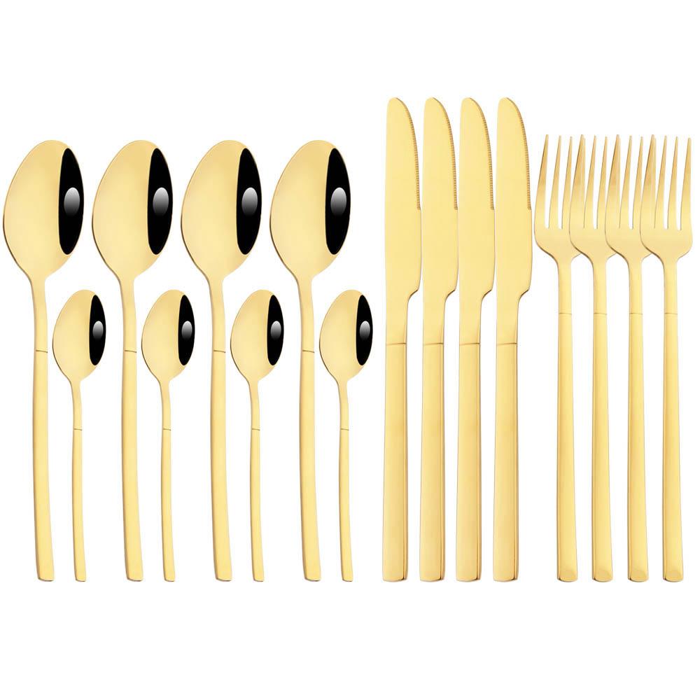Jankng 16 sztuk czarne sztućce złote szwy zestaw obiadowy ze stali nierdzewnej kuchnia strona główna zachodnie zestaw sztućców nóż widelec łyżki zestaw zastawy stołowej