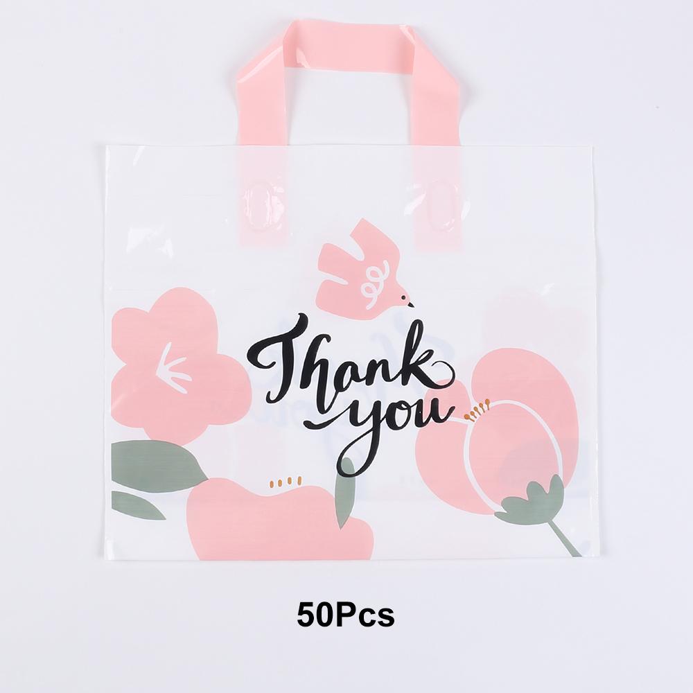 20/50Pcs Thank You Gift Bag with Handle Plastic Floral Shopping Bags for Small Business Wedding Birthday Party Gift Bags