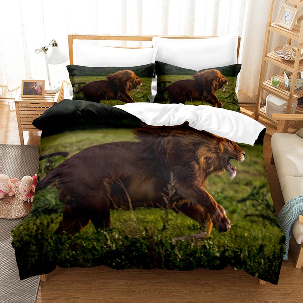3D Lion Print Duvet Cover Sets King Size Animal Bedding Set Starry Galaxy Comforter Cover Microfiber Quilt Cover +Pillow Shams