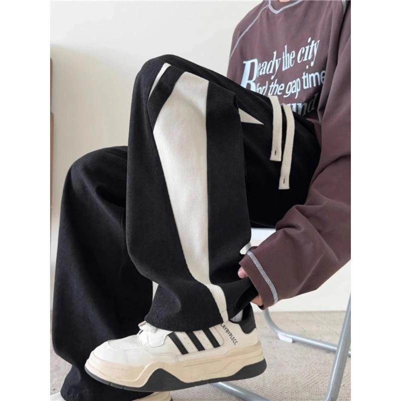Men Color Block Striped Wide Leg Sweatpants