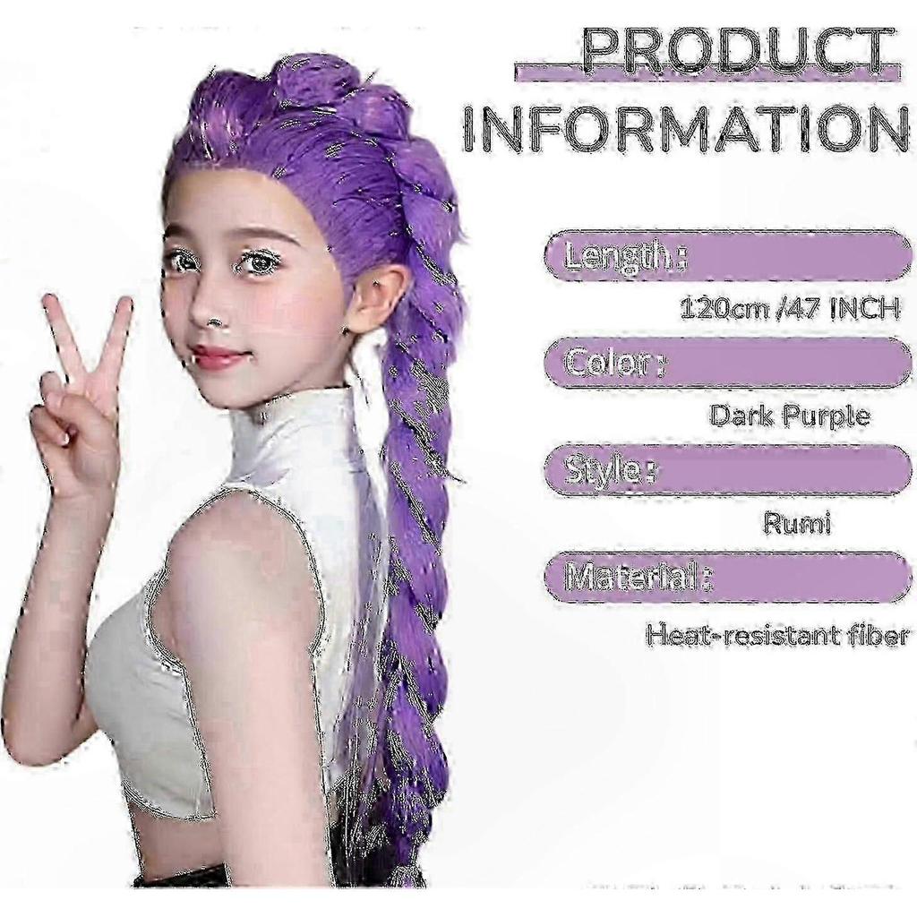 Lila geflochtene Perücke für Kinder für Cosplay, Anime-Kostümperücke, Halloween-Cosplay-Requisiten, von Rumi inspirierte Perücke für Dämonenjäger-Thema, Neuankömmling