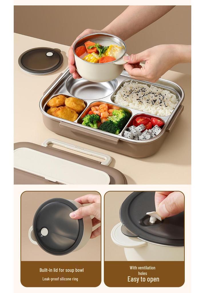 Microwave-Safe 304 Stainless Steel Lunch Box with Lid for Students