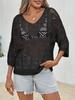 Women's Crochet Hollow Out Cover Up Top Off Shoulder Three Quarter Sleeve Mesh Beachwear