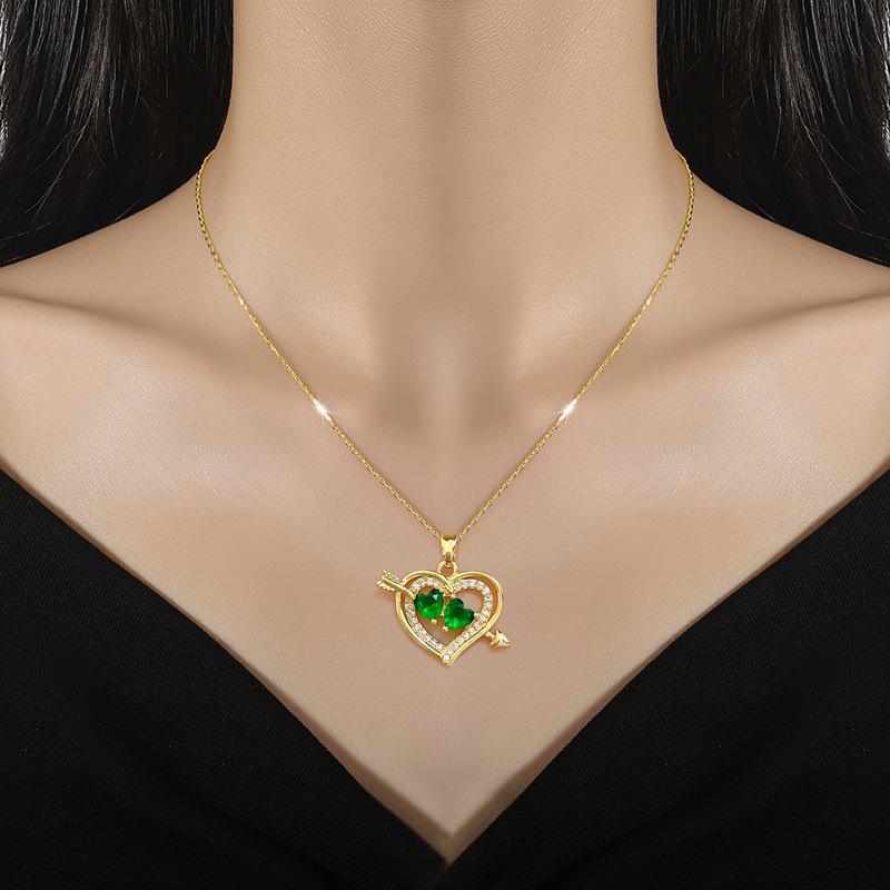 One Arrow Through The Heart Light Luxury Temperament Gorgeous Full Diamond Necklace Female Versatile Collarbone Chain Titanium Steel Chain