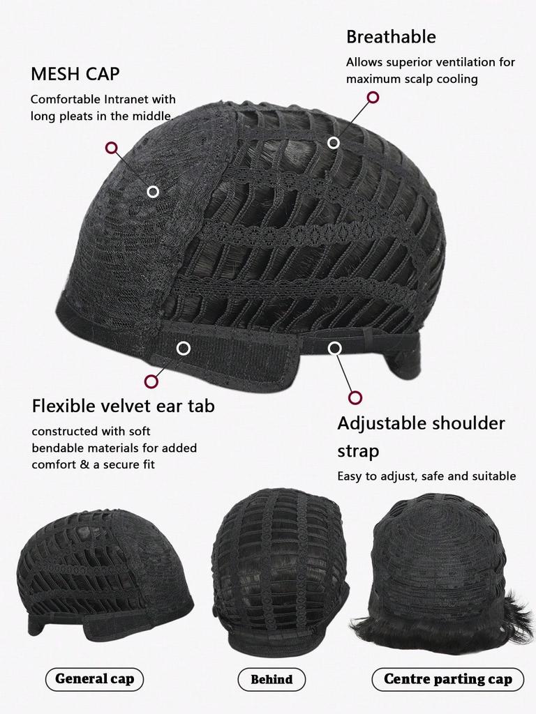 Schwarzes lockiges Haar, synthetische Perücke, kurze Perücke mit Pony, geeignet für den Alltag von Frauen
