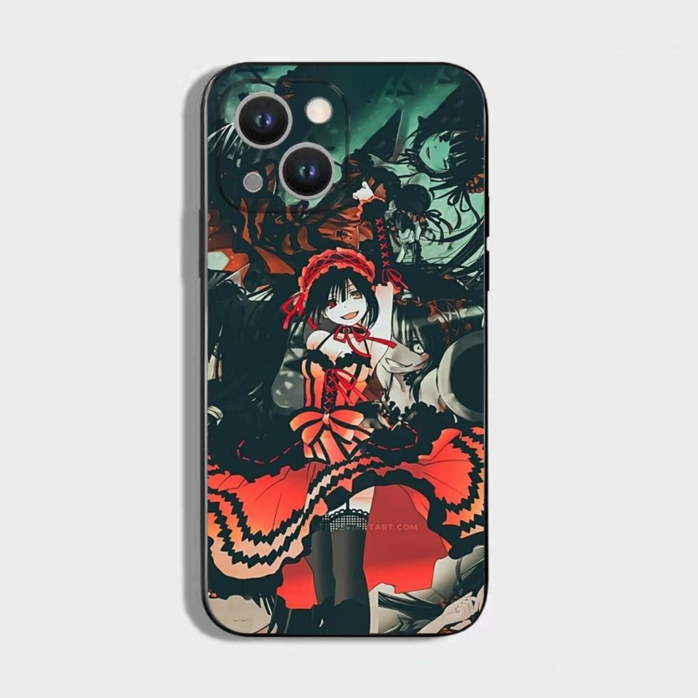 Tokisaki Kurumi Date a live 1 Phone Case For iPhone 16 15 Plus 14 13 Pro Max 12 Mini 11 X XS XR 7 8 8Plus Black Soft Phone Coque