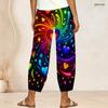 Women Plus Size Cross Hem Long Pants Colorful Sketch Heart Star Graffiti Print Loose Casual Trousers