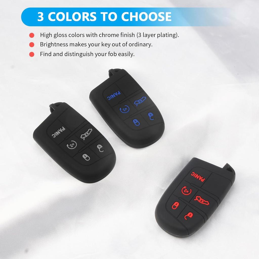 QBUC for Dodge Key Fob Cover 5 Button Silicone Remote Key Case for Dodge for Jeep Grand Cherokee