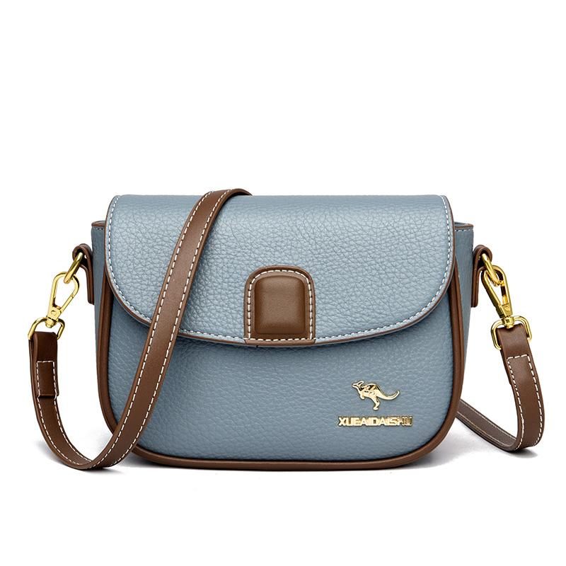 Genuine Leather Simple Style Small Shoulder Messenger Bag for Women Solid Color Wide Strap Crossbody Bag