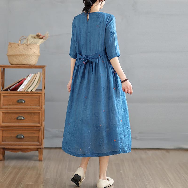 2026 Summer Lightweight Flowy Fairy Embroidered Cotton Linen Dress