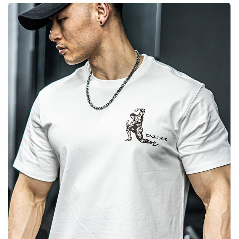 

American Bodybuilding Style Men s Slimming Sports and Fitness Training Spring and Summer Casual Half-sleeved, Trendy T-shirt 4XL