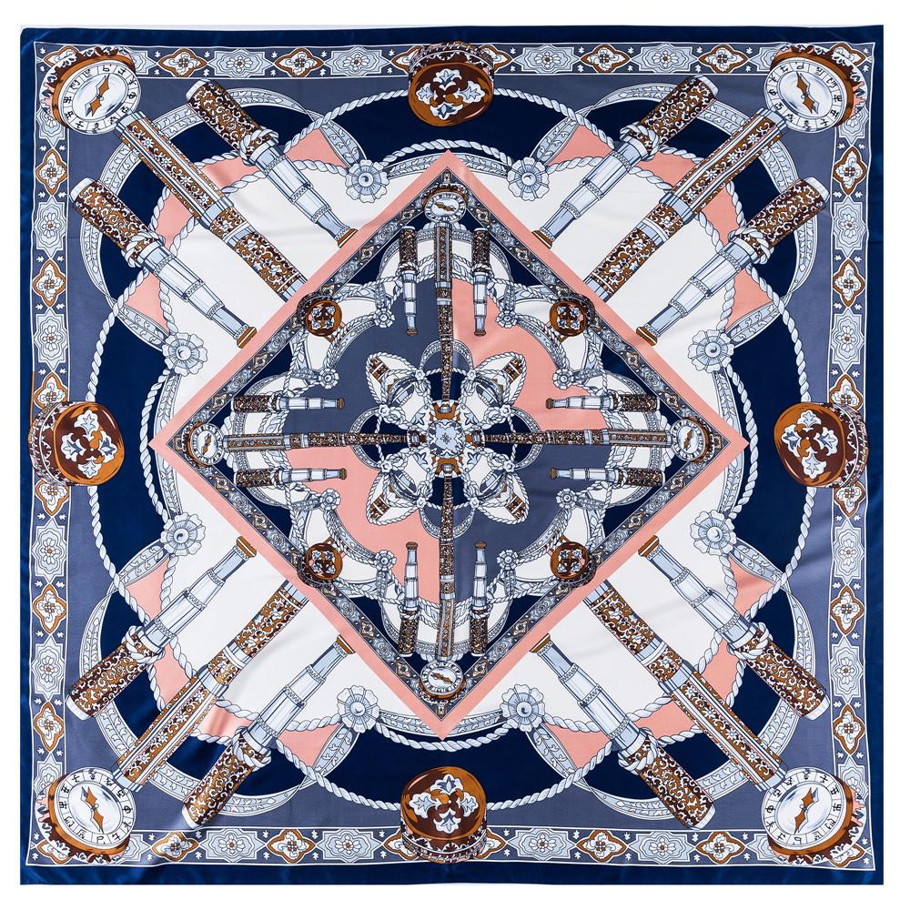 POBING Silk Scarf Women Scepte Print Square Scarves Wraps Large Bandana Luxury NecKerchief Hijabs Female Silk Foulards 130CM