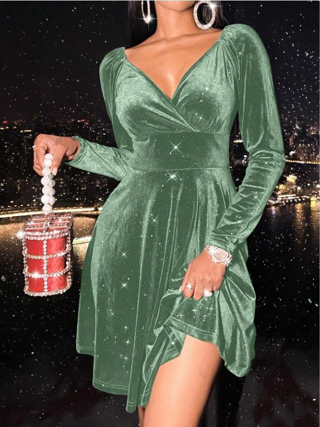 Women's New V-Neck Long Sleeve Fashion Sexy Evening Dress Dress Women's Clothing