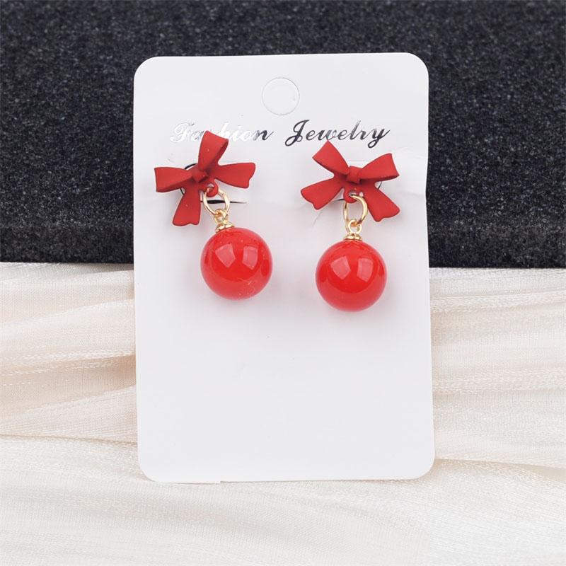 Black Red Bowknot Elegant Hanging Earrings Imitation Pearl Ball Pendants Korean Fashion Sweet Small Earrings Brincos 2025 New