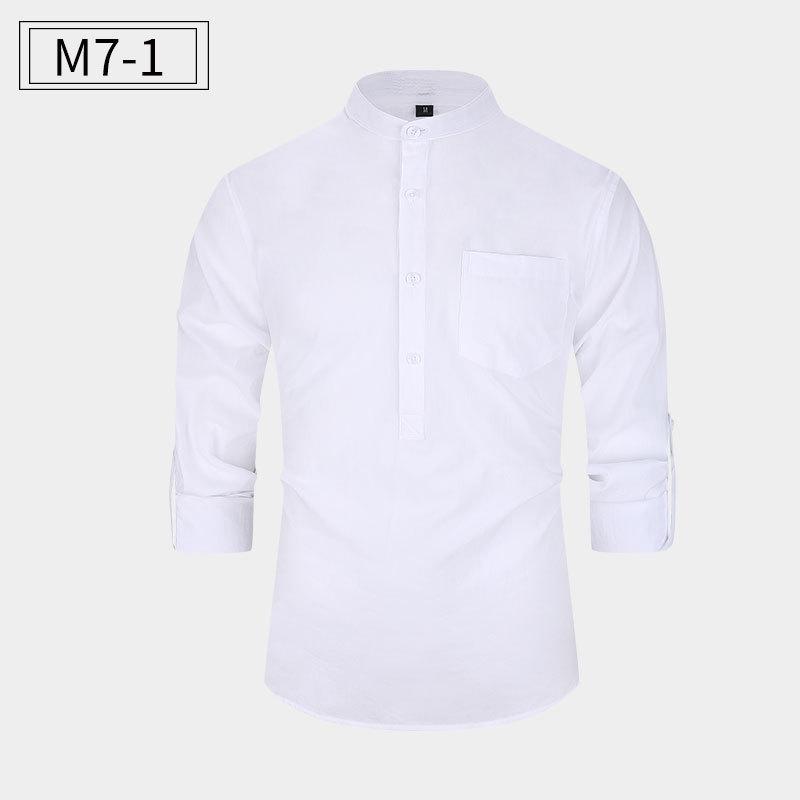 

Men’s Premium Cotton Loose Fit Solid White Henley Shirt S (recommended 115-67.5 kg)