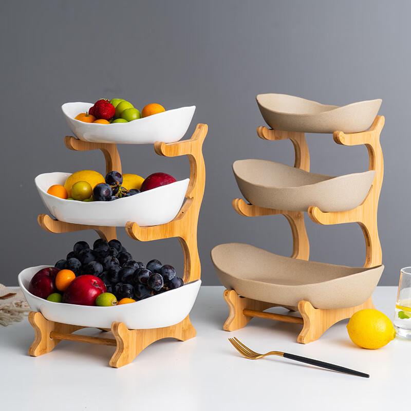 Ceramic Multi-Tier Serving Platter with Bamboo Stand