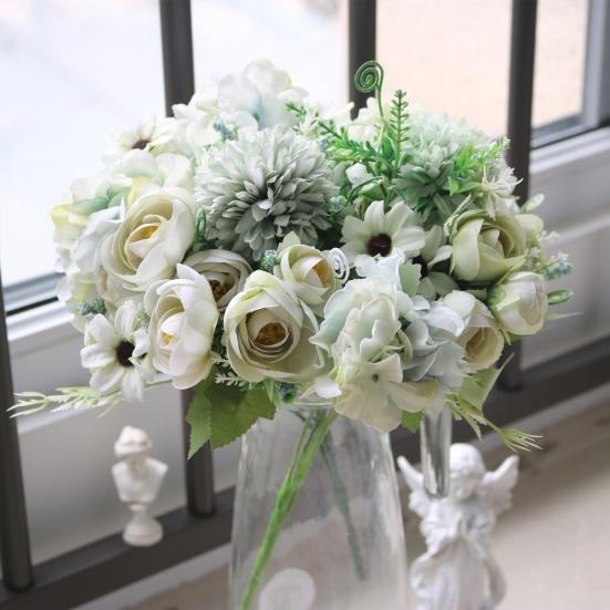 Artificial Flowers Bunch Realistic Faux Silk Flowers Long-Lasting Hydrangea Rose Fake Flowers